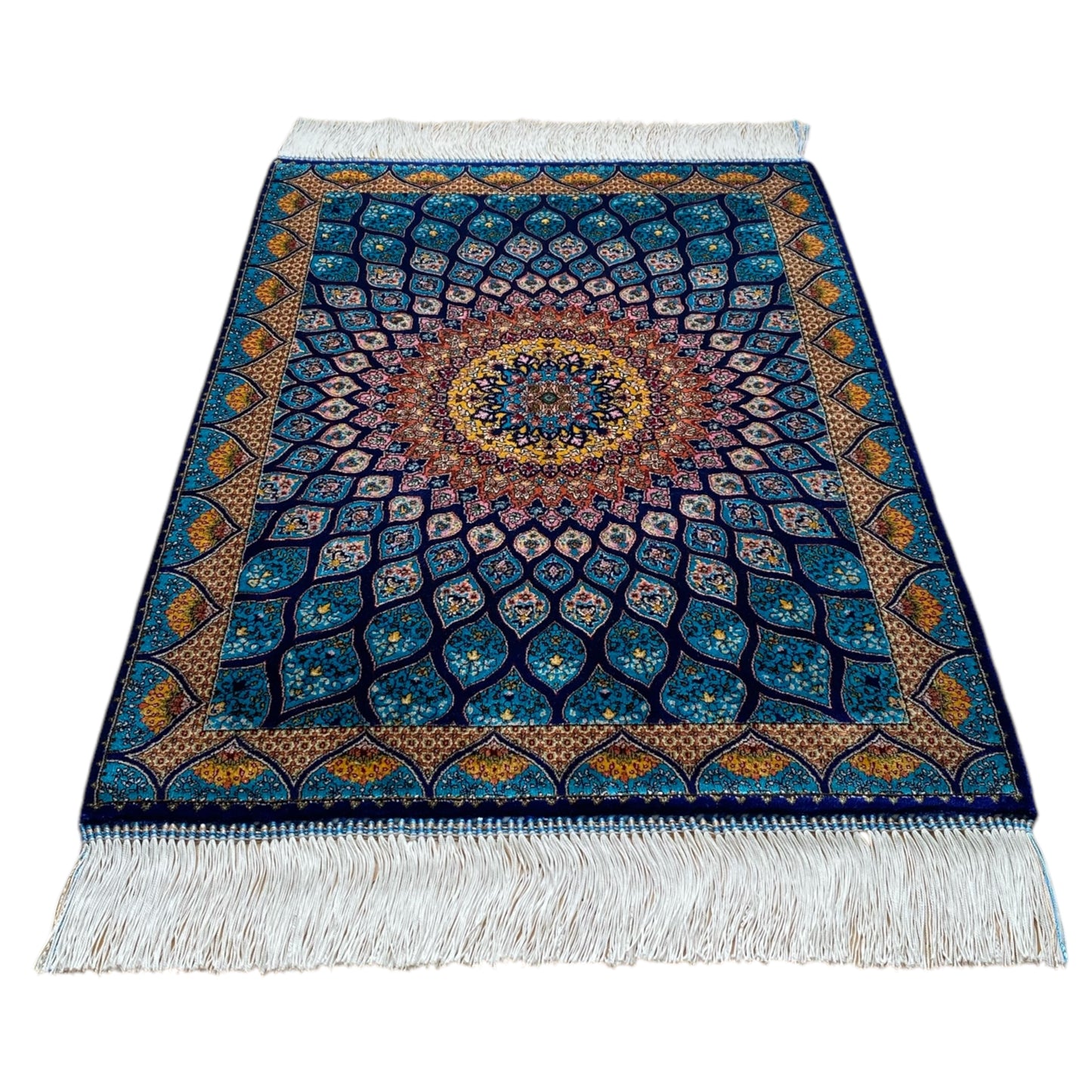 Blue Gumbad Design Bamboo Silk Rug