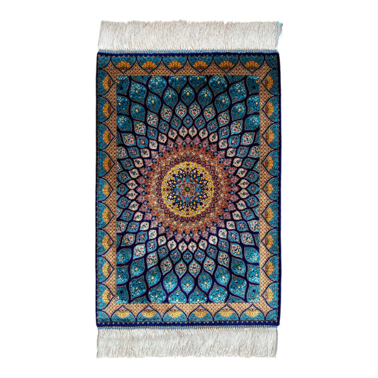 Blue Gumbad Design Bamboo Silk Rug - Kilim Art Gallery