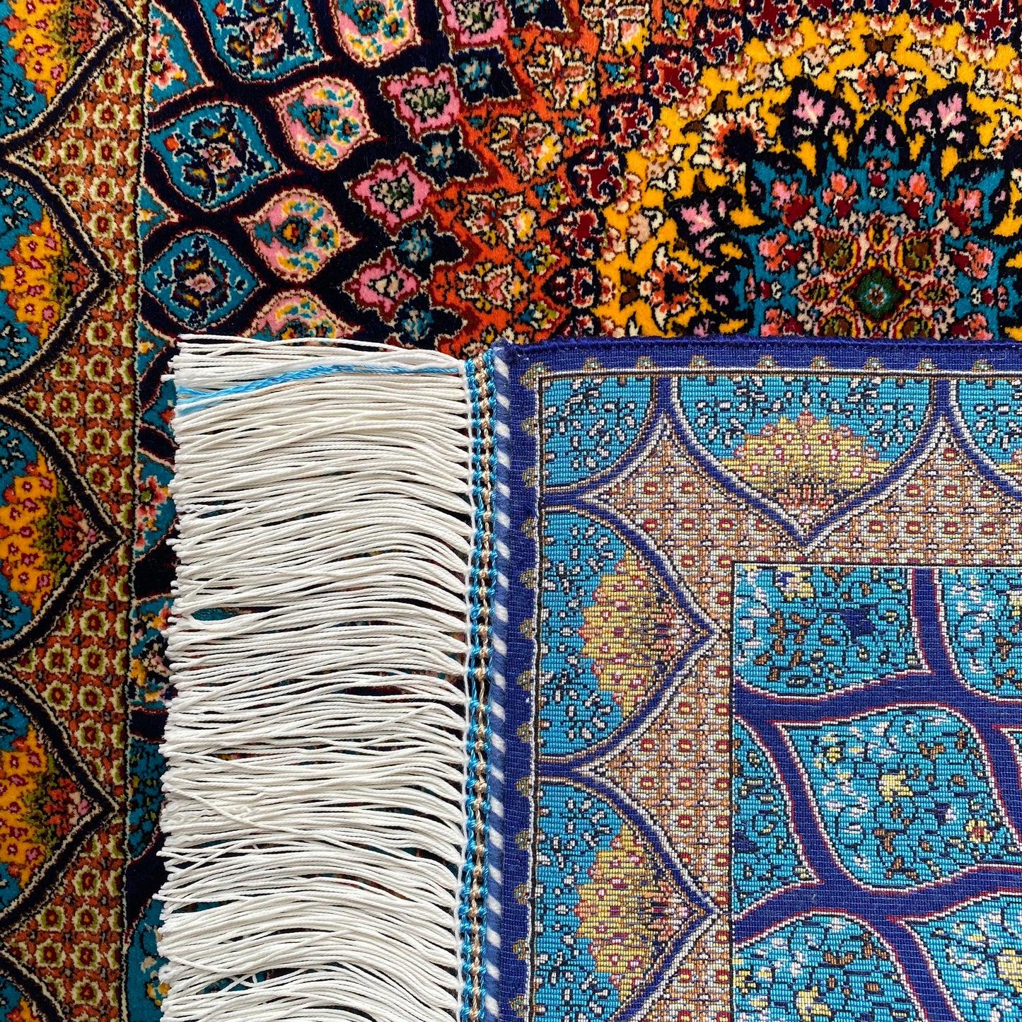 Blue Gumbad Design Bamboo Silk Rug - Kilim Art Gallery