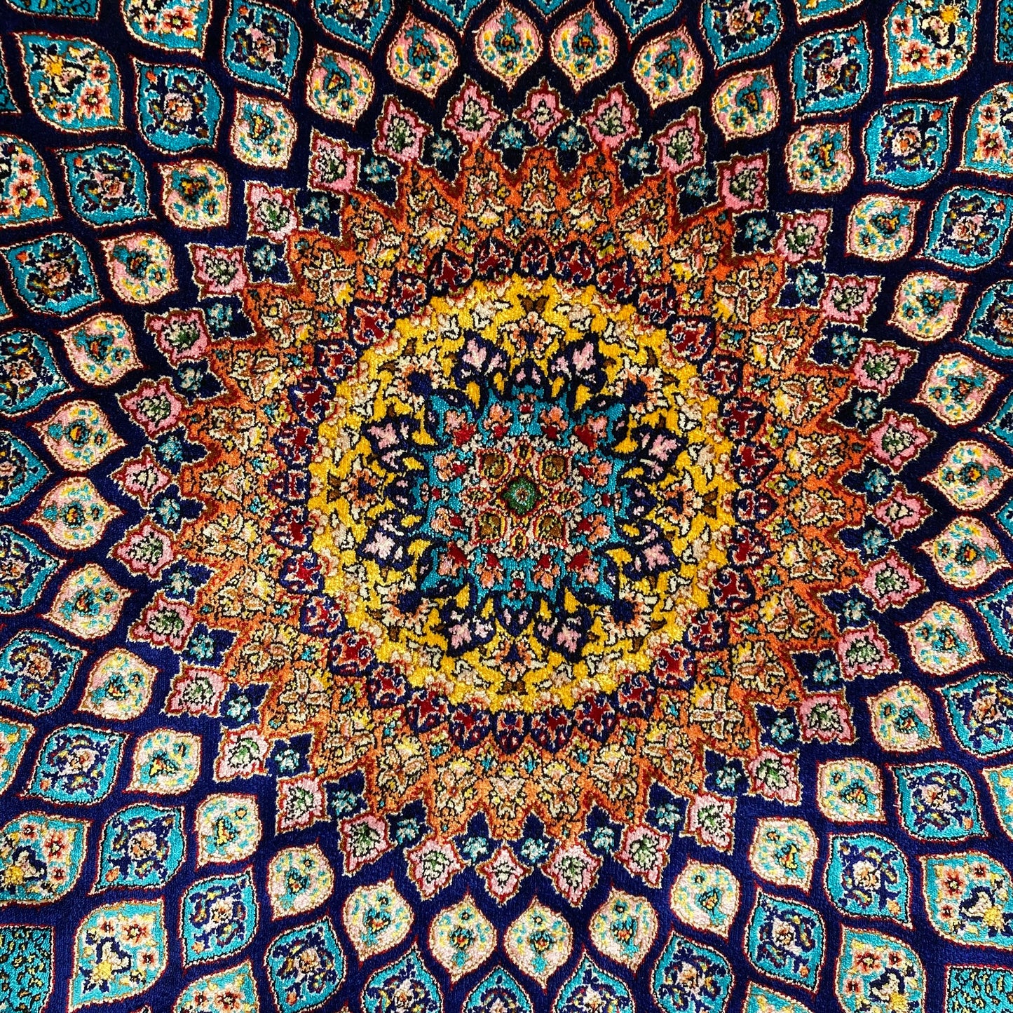 Blue Gumbad Design Bamboo Silk Rug - Kilim Art Gallery