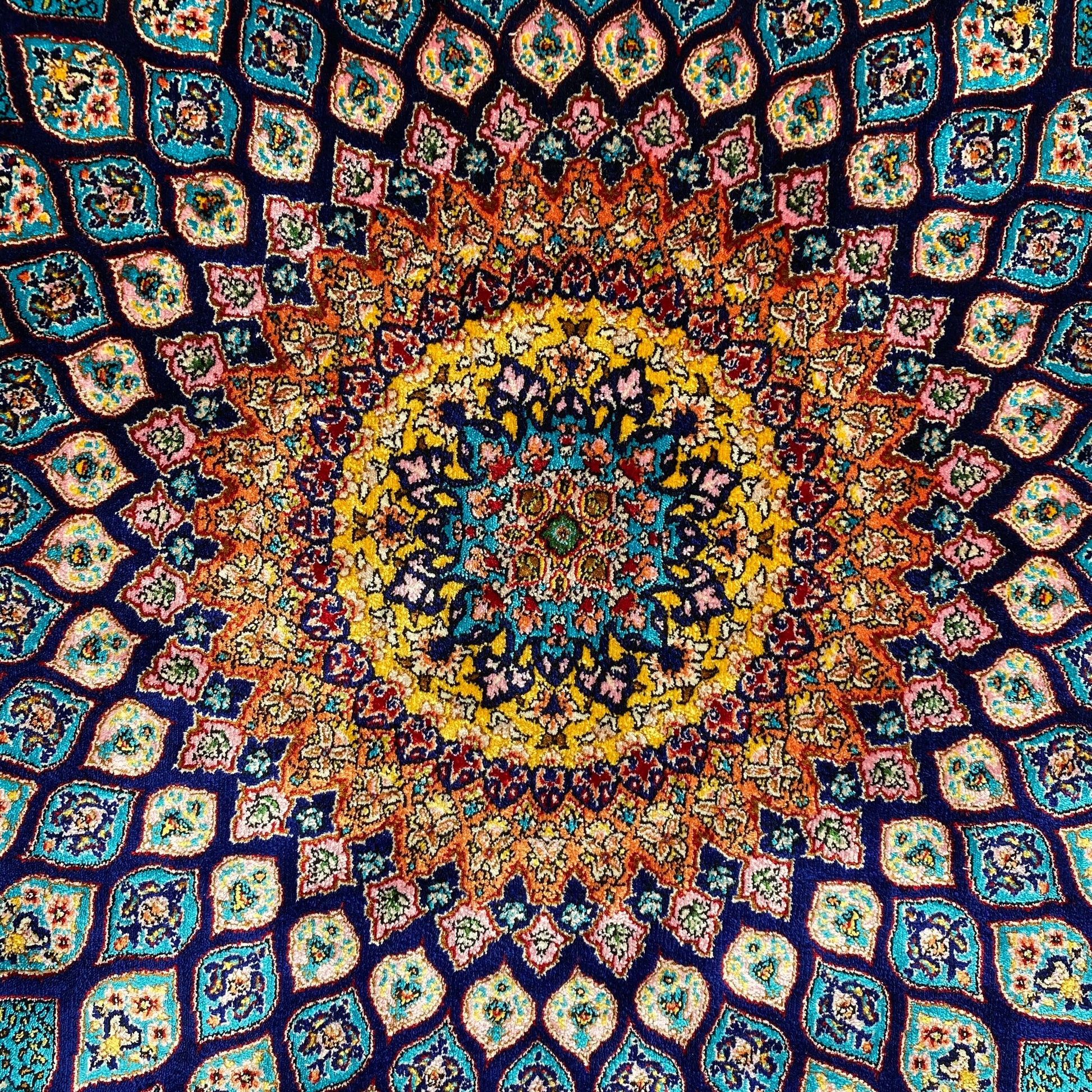 Blue Gumbad Design Bamboo Silk Rug - Kilim Art Gallery