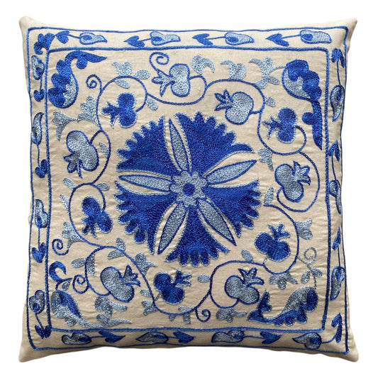 Blue Suzani Pillow Cover - Kilim Art Gallery