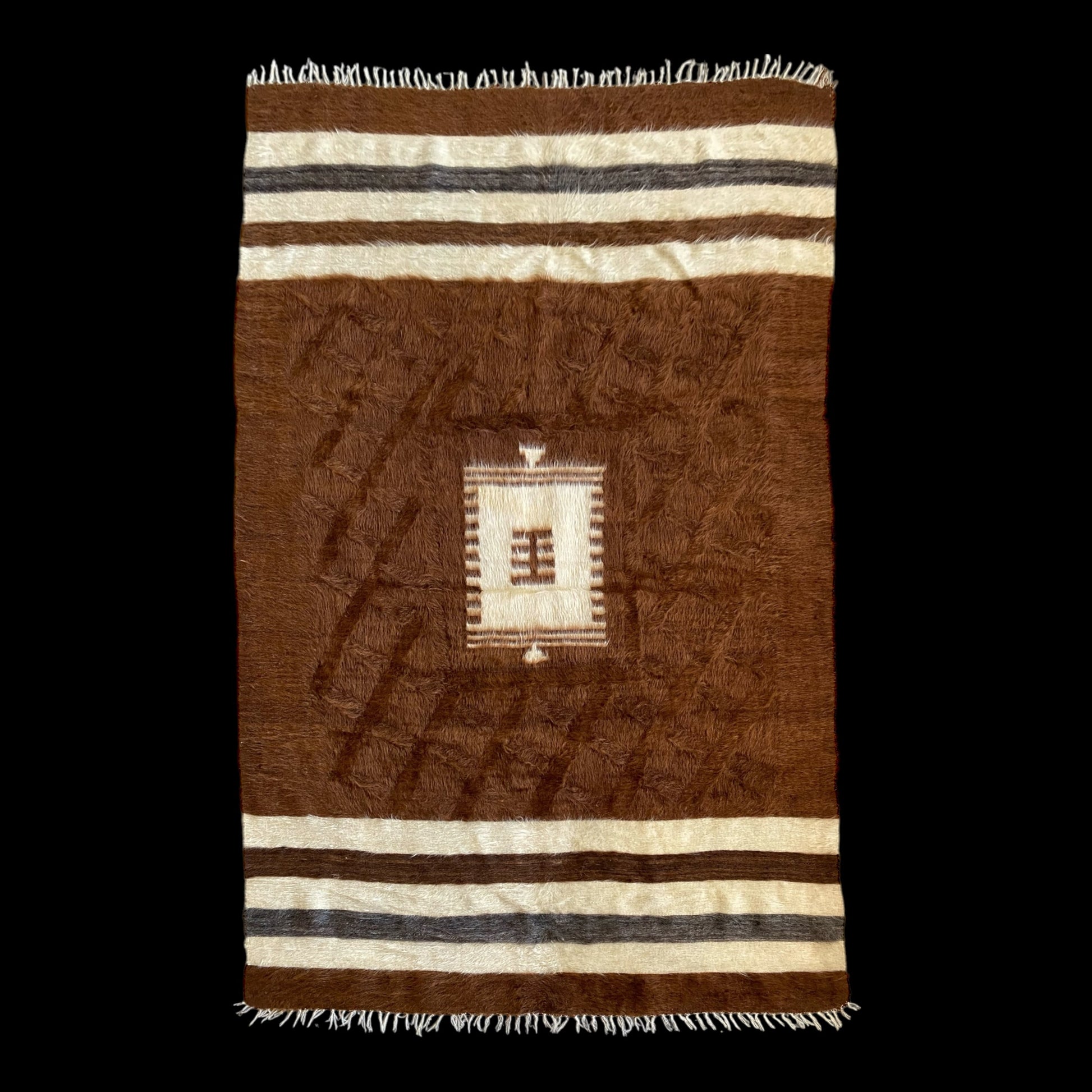 Brown Angora Mohair Siirt Blanket Kilim Rug - Kilim Art Gallery