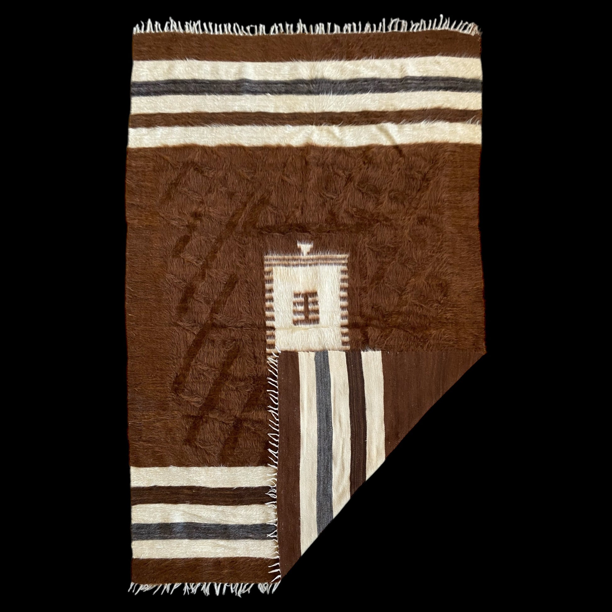 Brown Angora Mohair Siirt Blanket Kilim Rug - Kilim Art Gallery