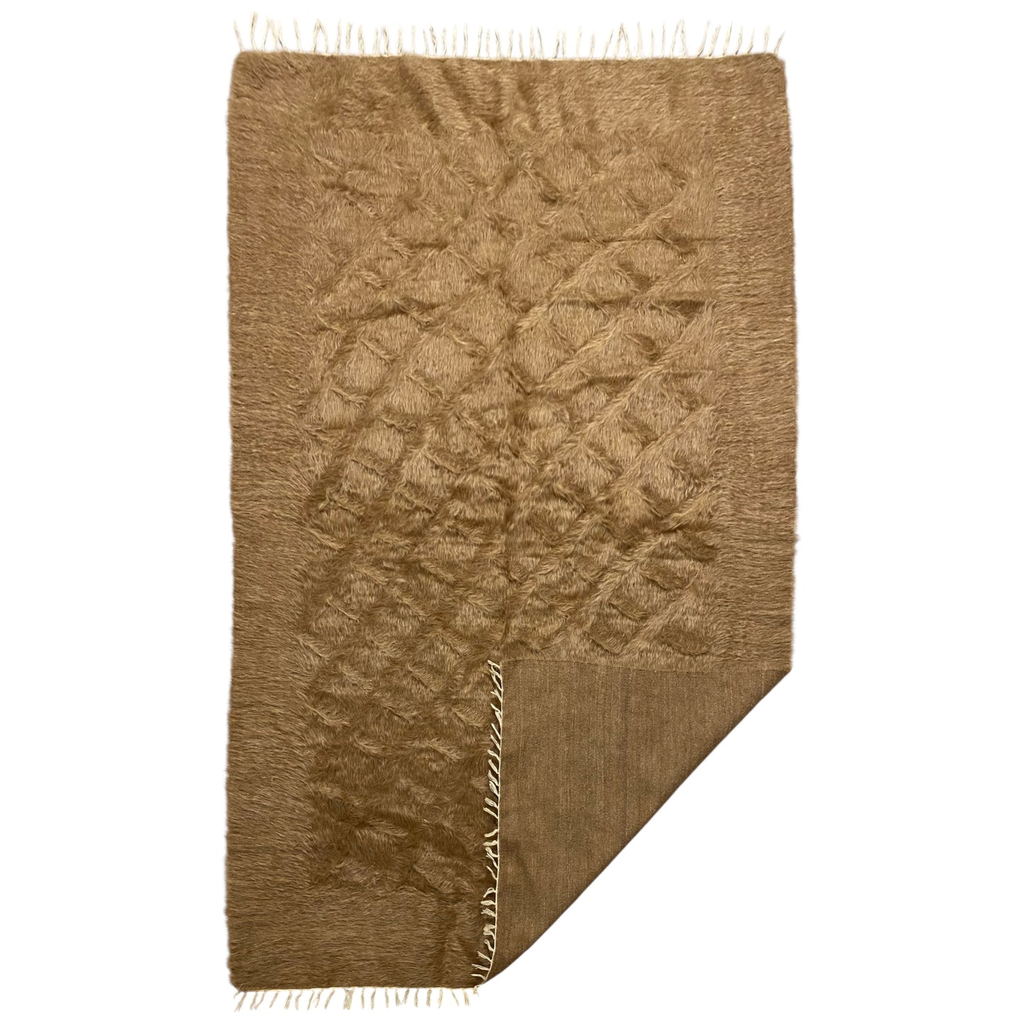 Brown Simple Minimalist Turkish Siirt Blanket Angora Mohair Kelim Rug - Kilim Art Gallery