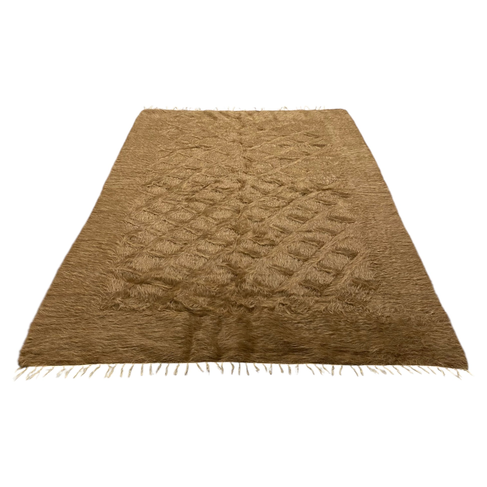 Brown Simple Minimalist Turkish Siirt Blanket Angora Mohair Kelim Rug - Kilim Art Gallery