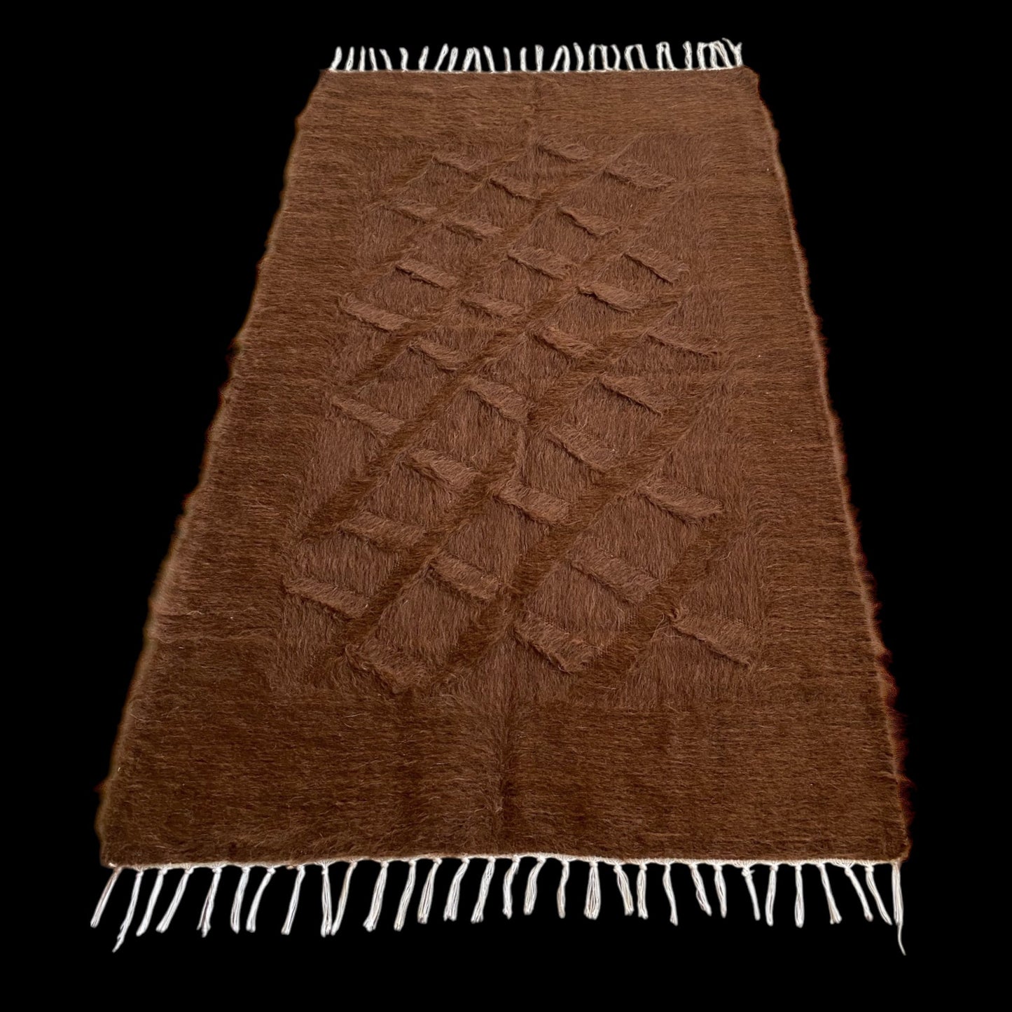 Brown Simple Plain Angora Mohair Turkish Siirt Blanket Kilim Rug - Kilim Art Gallery