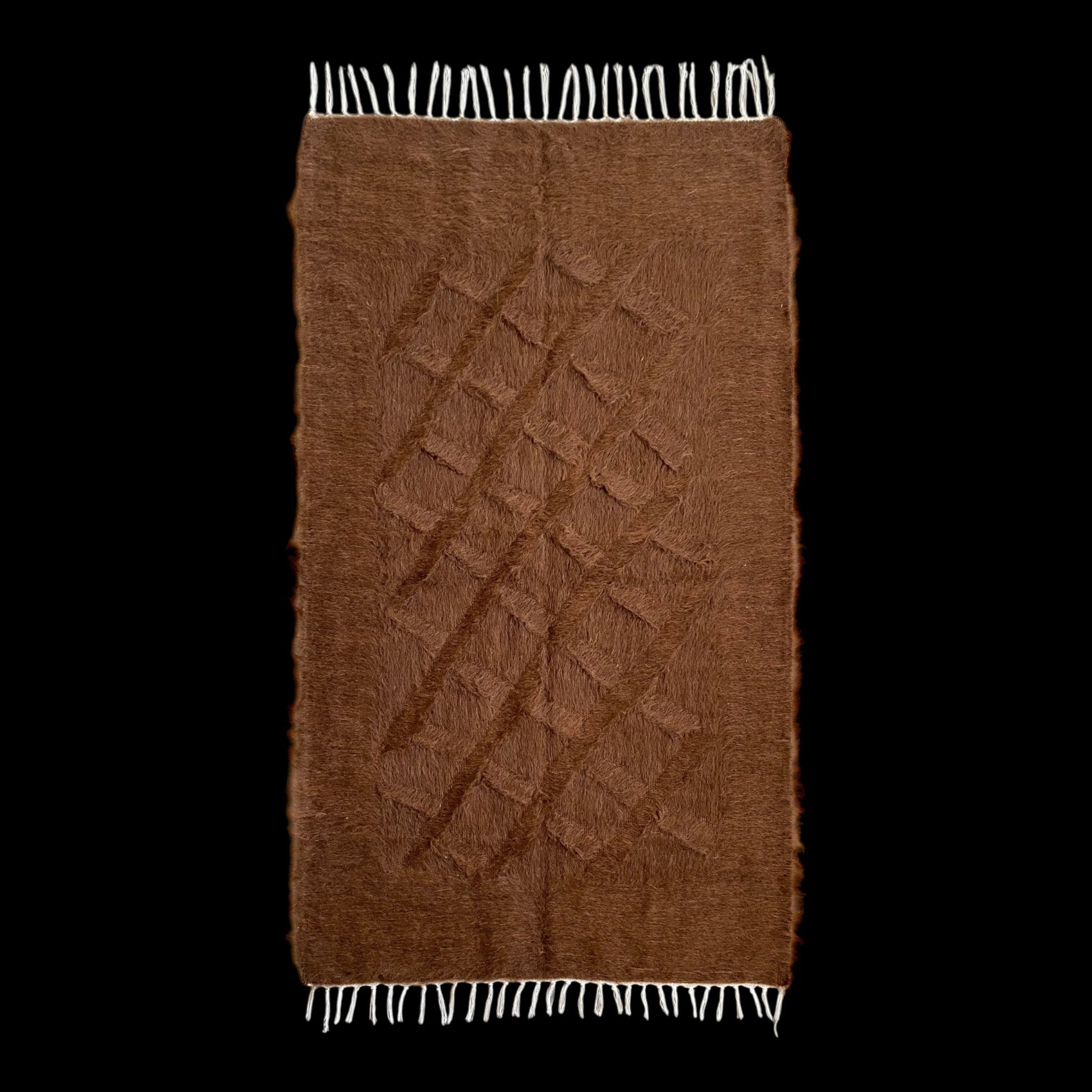 Brown Simple Plain Angora Mohair Turkish Siirt Blanket Kilim Rug - Kilim Art Gallery
