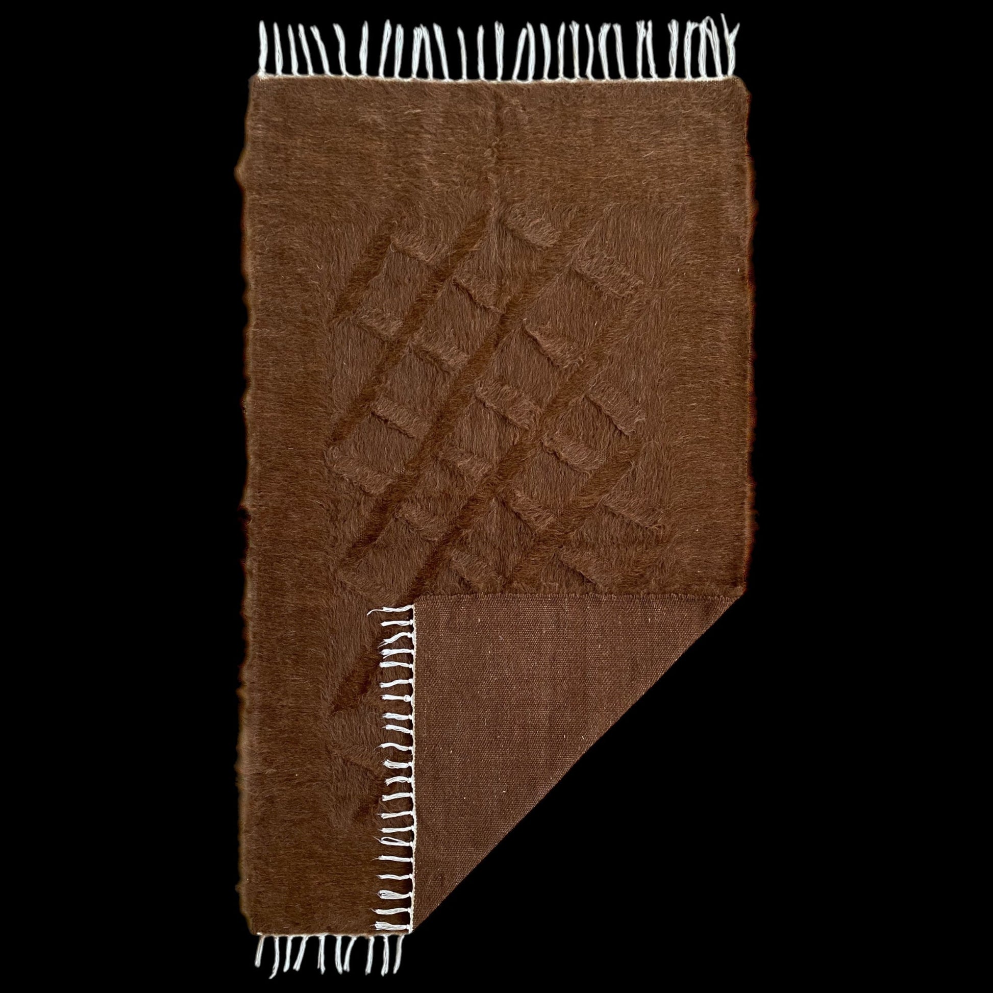 Brown Simple Plain Angora Mohair Turkish Siirt Blanket Kilim Rug - Kilim Art Gallery