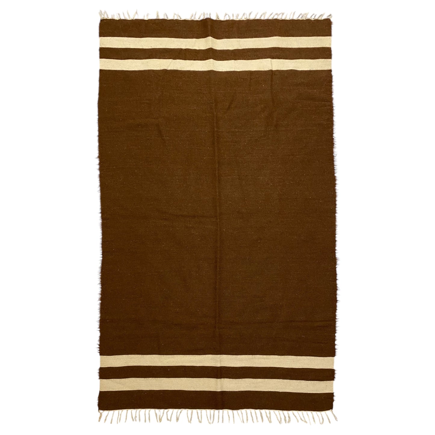 Brown White Nordic Style Minimalist Ethnic Turkish Siirt Angora Mohair Blanket Kilim Rug - Kilim Art Gallery
