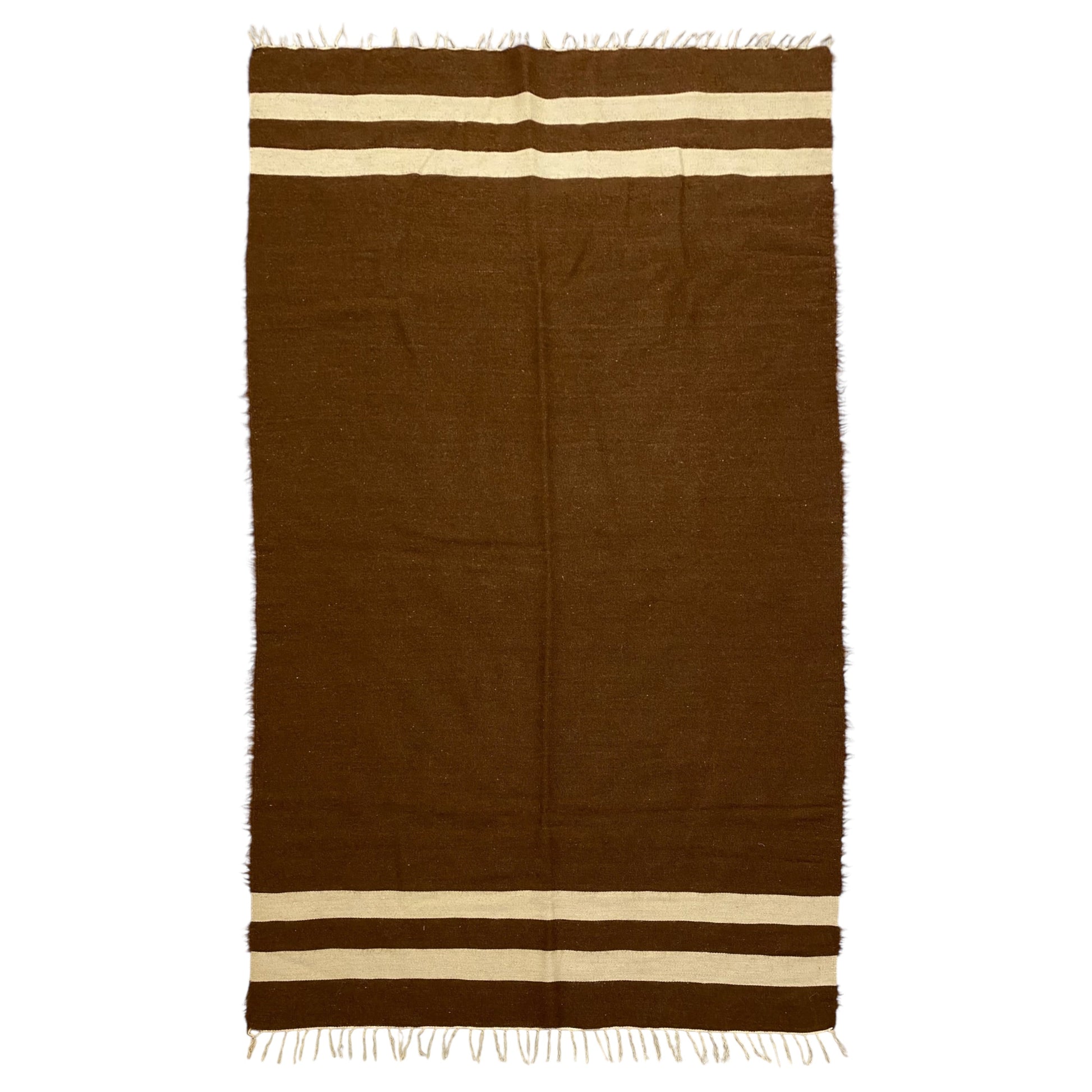 Brown White Nordic Style Minimalist Ethnic Turkish Siirt Angora Mohair Blanket Kilim Rug - Kilim Art Gallery