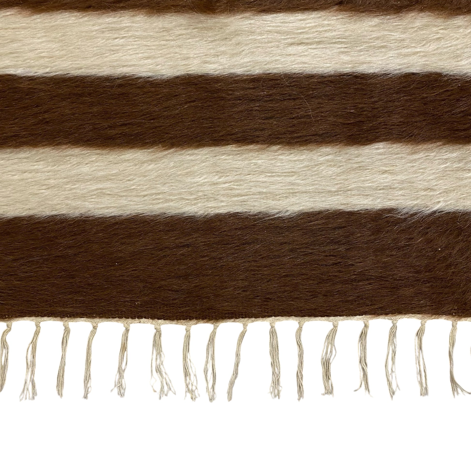 Brown White Nordic Style Minimalist Ethnic Turkish Siirt Angora Mohair Blanket Kilim Rug - Kilim Art Gallery