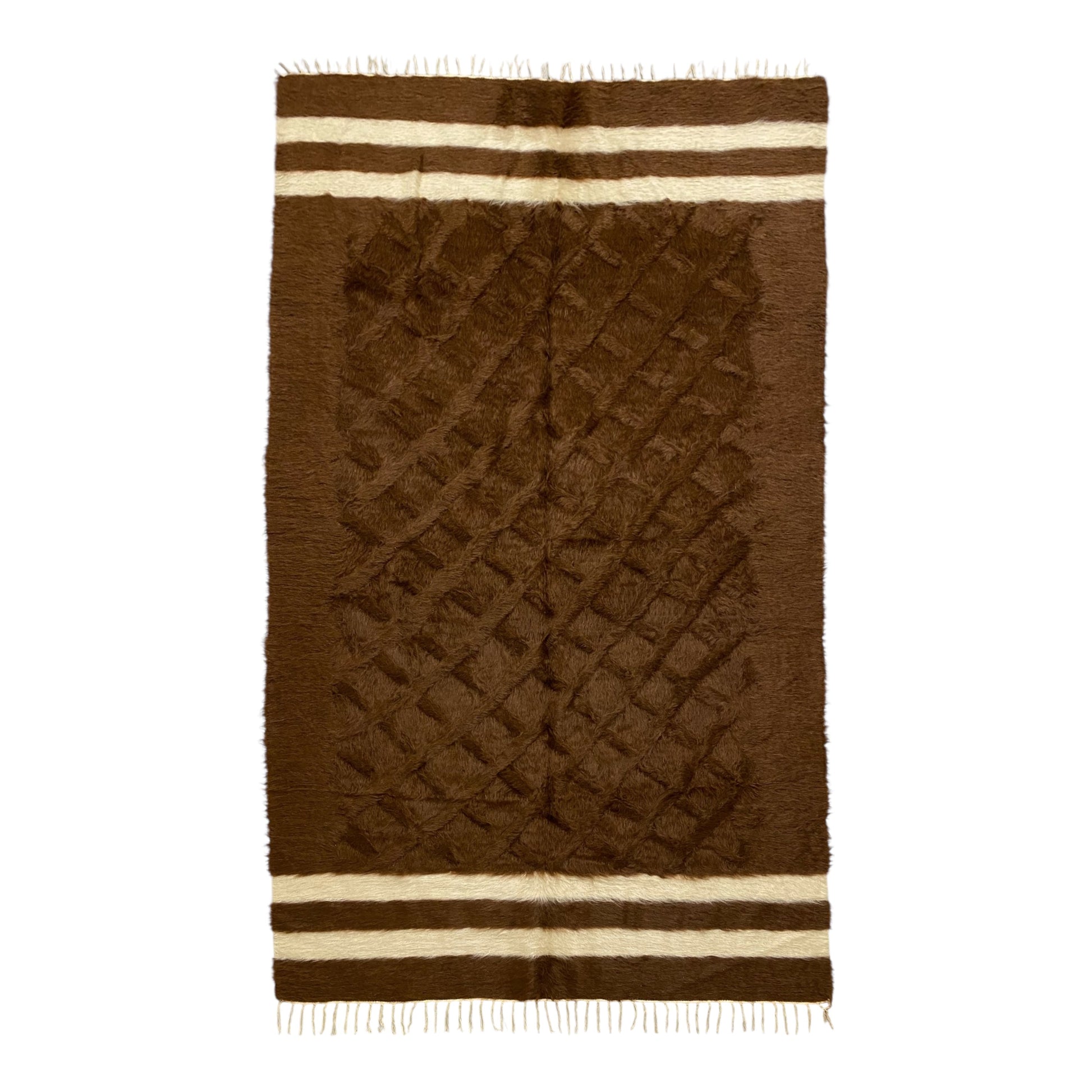 Brown White Nordic Style Minimalist Ethnic Turkish Siirt Angora Mohair Blanket Kilim Rug - Kilim Art Gallery