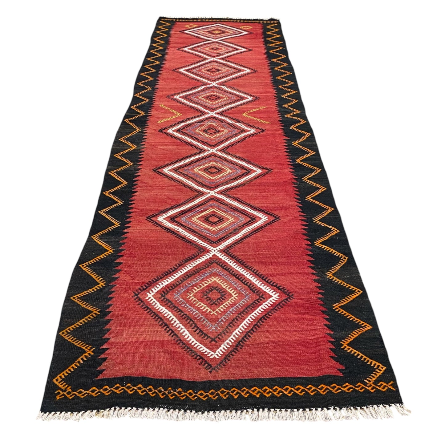 Cappadocia Red Black Kilim Runner Rug - Kilim Art Gallery