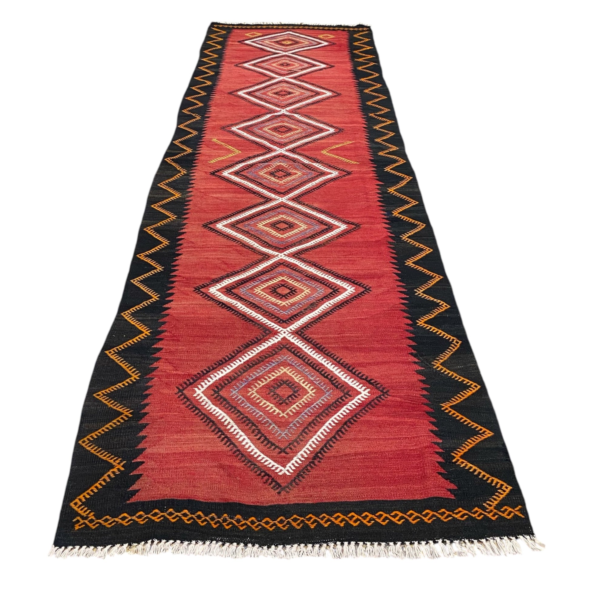 Cappadocia Red Black Kilim Runner Rug - Kilim Art Gallery