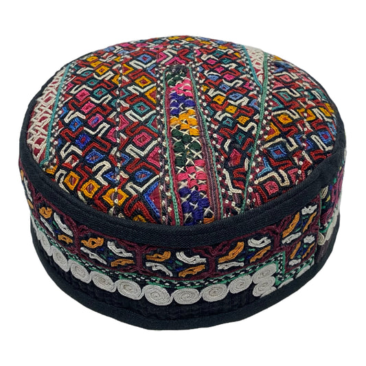 Colorful Turkmen Sahra Embroidered Hat - Kilim Art Gallery