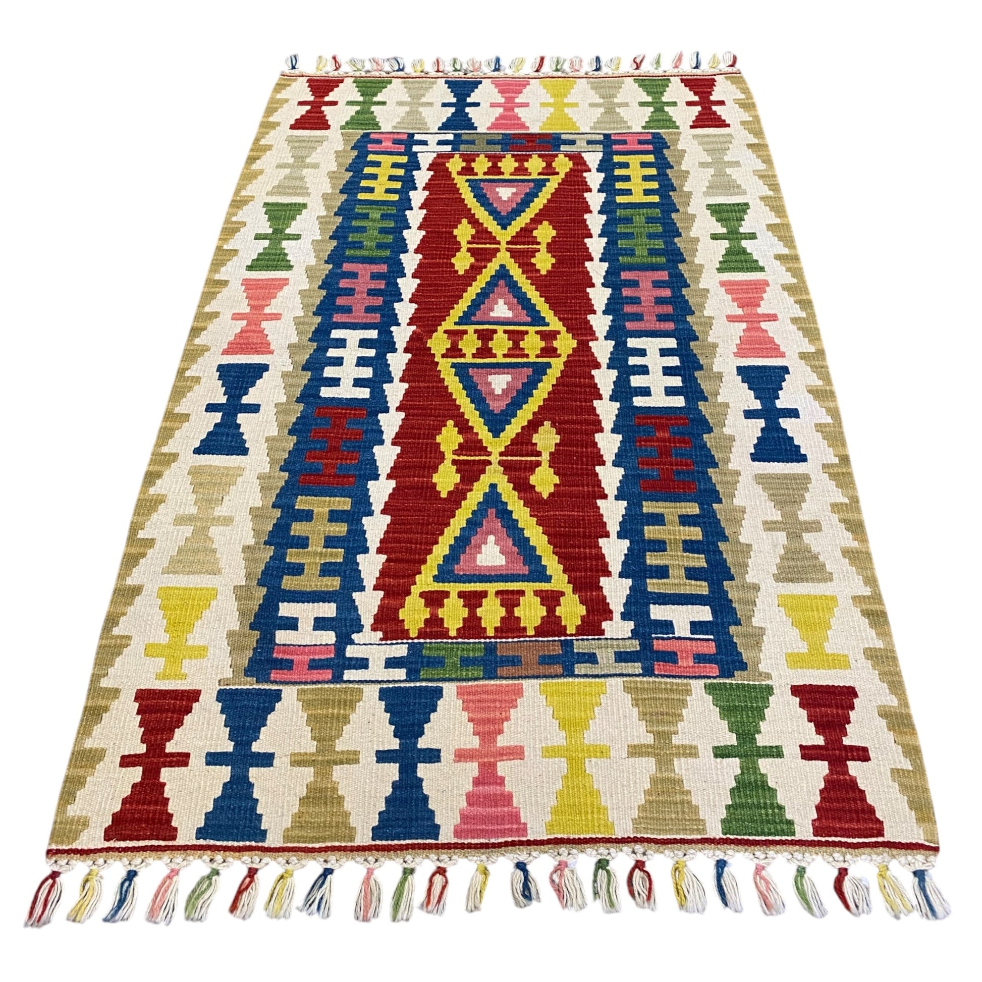 Colorful Wool Turkish Kayseri Kelim Rug - Kilim Art Gallery