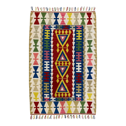 Colorful Wool Turkish Kayseri Kelim Rug - Kilim Art Gallery
