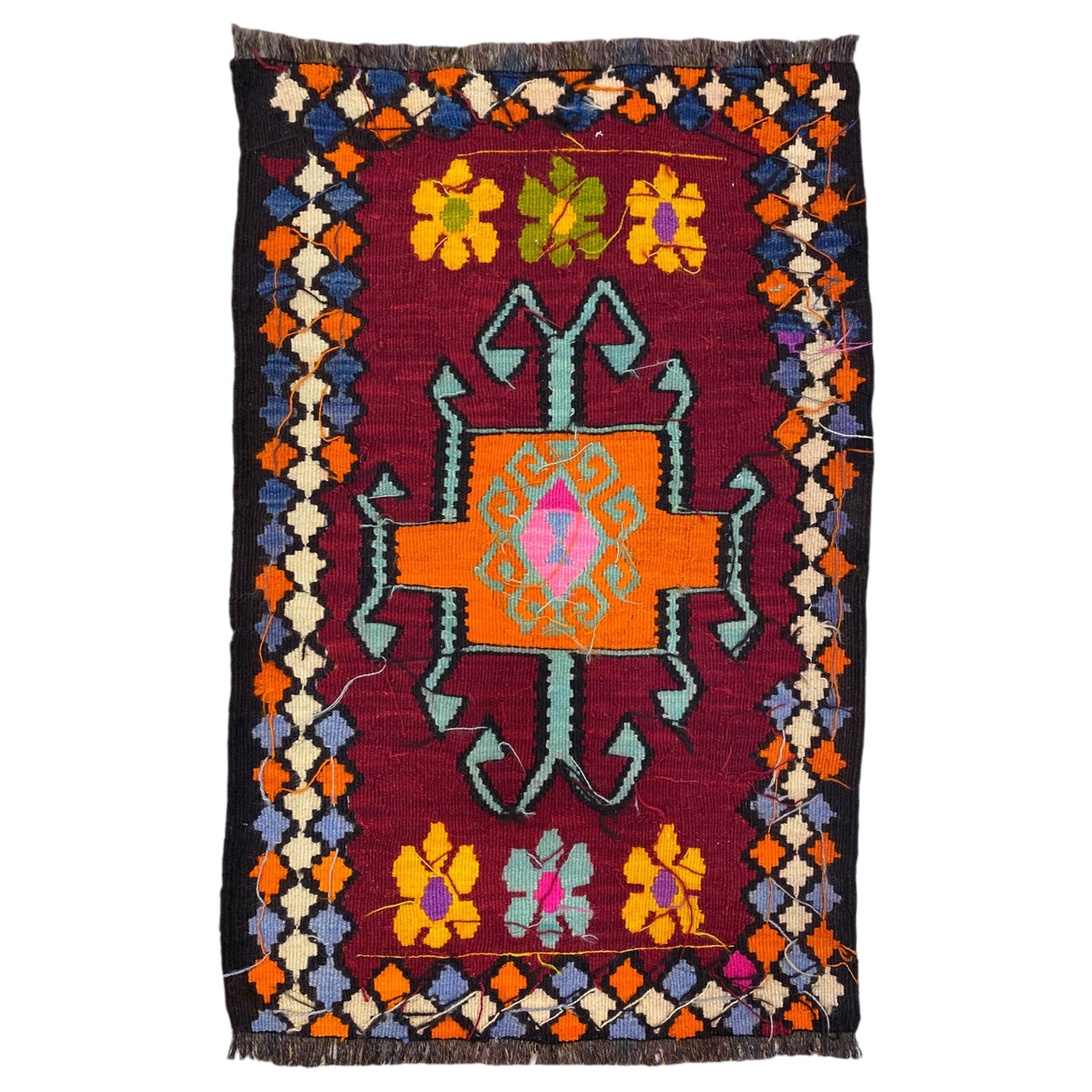 East Anatolian Small Boho Erzurum Kelim Rug - Kilim Art Gallery