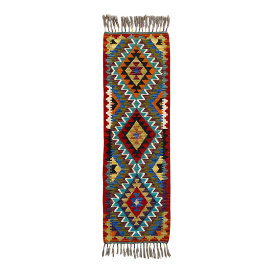 Geometric Aztek Design Narrow Short Kilim Runner Rug - Kilim Art Gallery