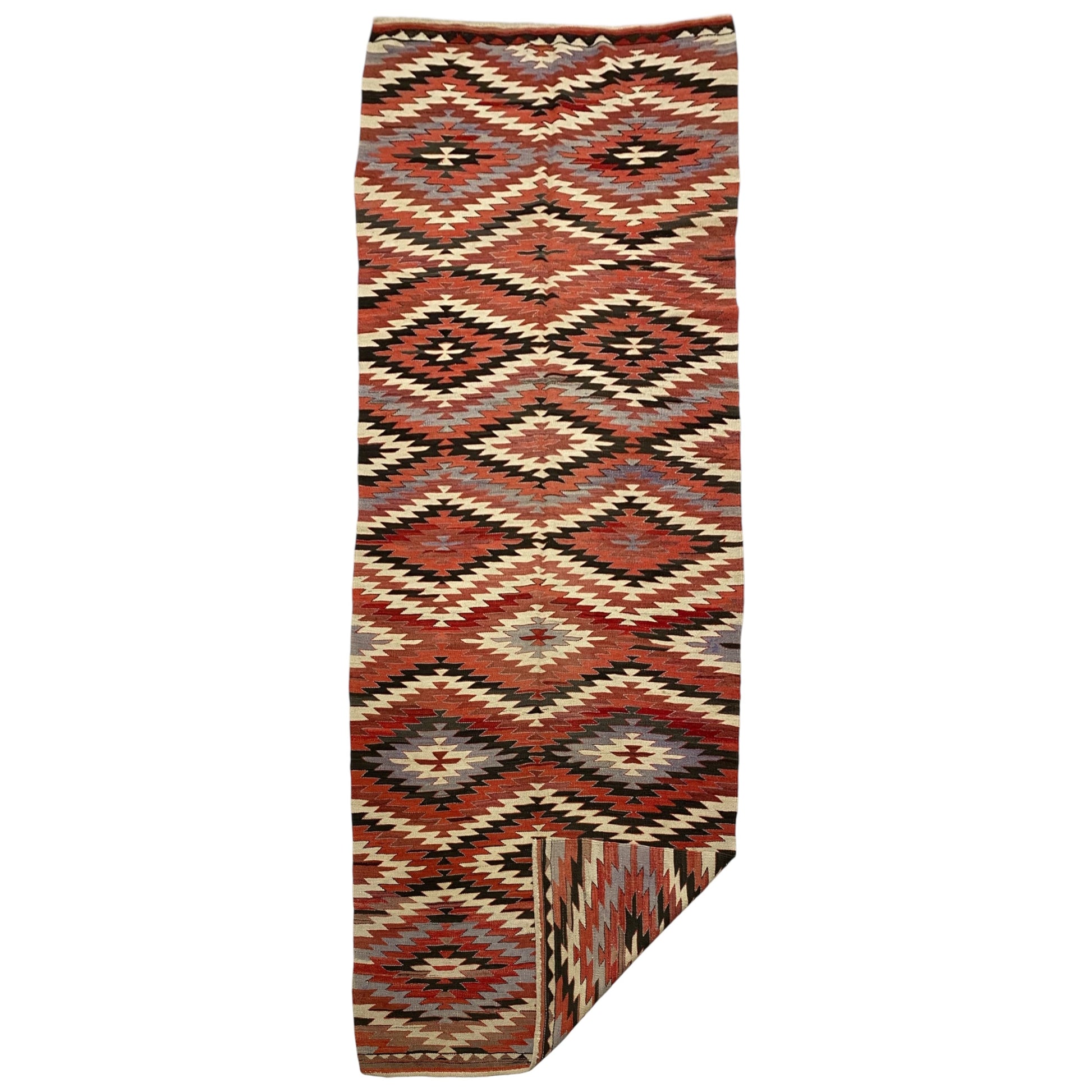 Geometric Navajo Eye Dazzler Design Kilim Rug Runner 4'x10' - Kilim Art Gallery