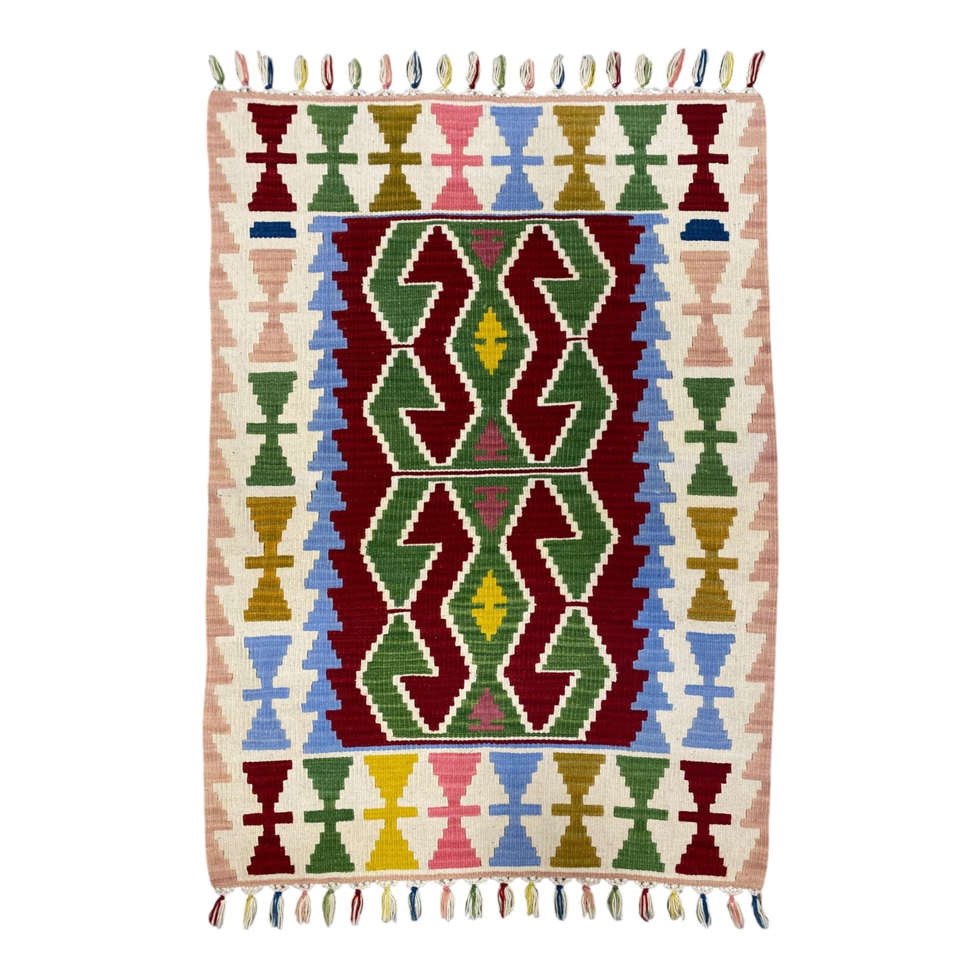 Green Hands on Hips Design Turkish Kayseri Kilim Rug 3'x4' - Kilim Art Gallery