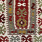 Close up mihrab detail of Kula Ghordes prayer kilim rug with traditional motifs