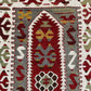 Close up mihrab detail of Kula Ghordes prayer kilim rug with traditional motifs