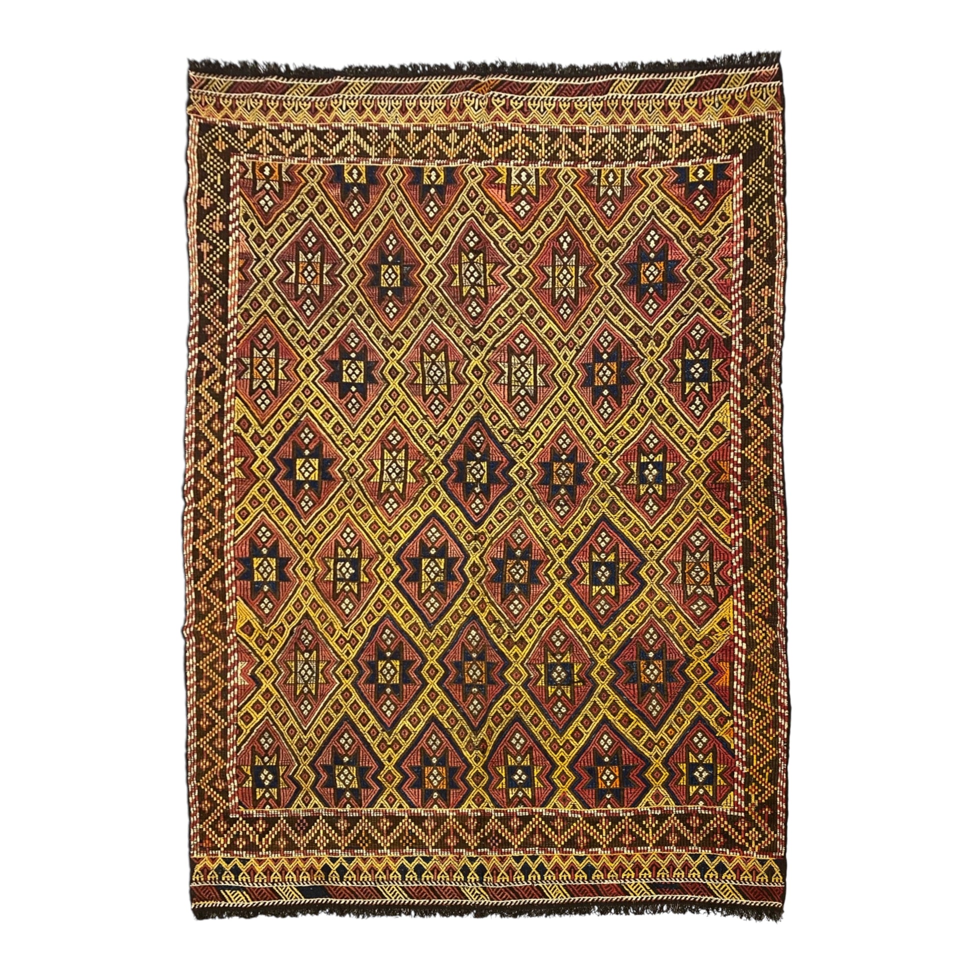 Large Tribal Hand Embroidered Area Kilim Rug - Kilim Art Gallery