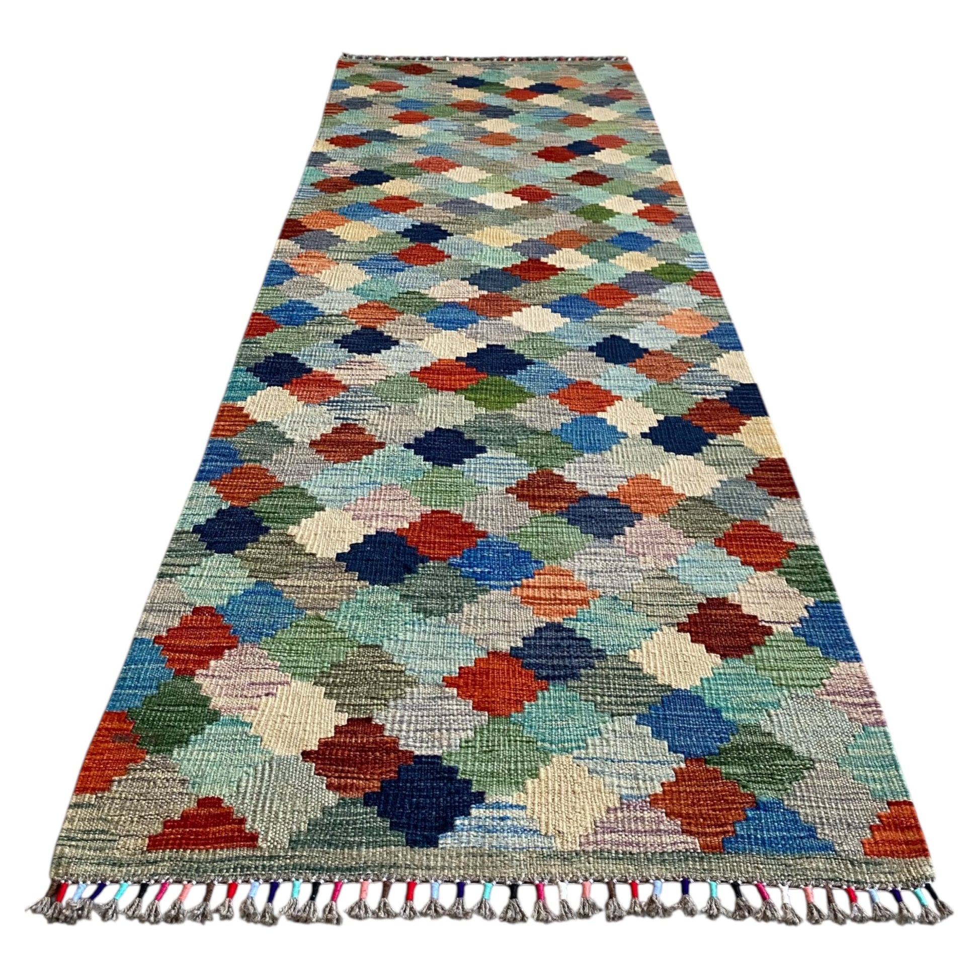 Modern Art Checkered Design Abstract Kilim Runner Rug - Kilim Art Gallery