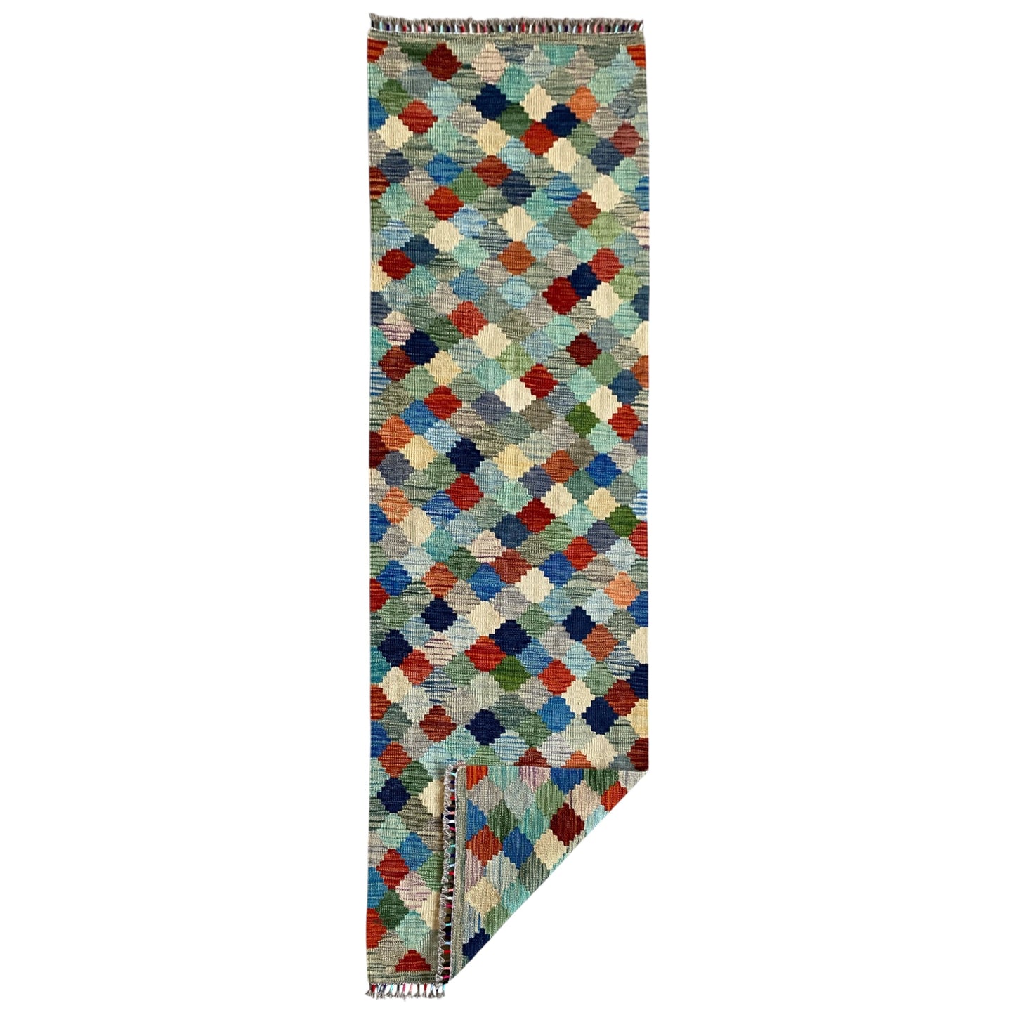Modern Art Checkered Design Abstract Kilim Runner Rug - Kilim Art Gallery