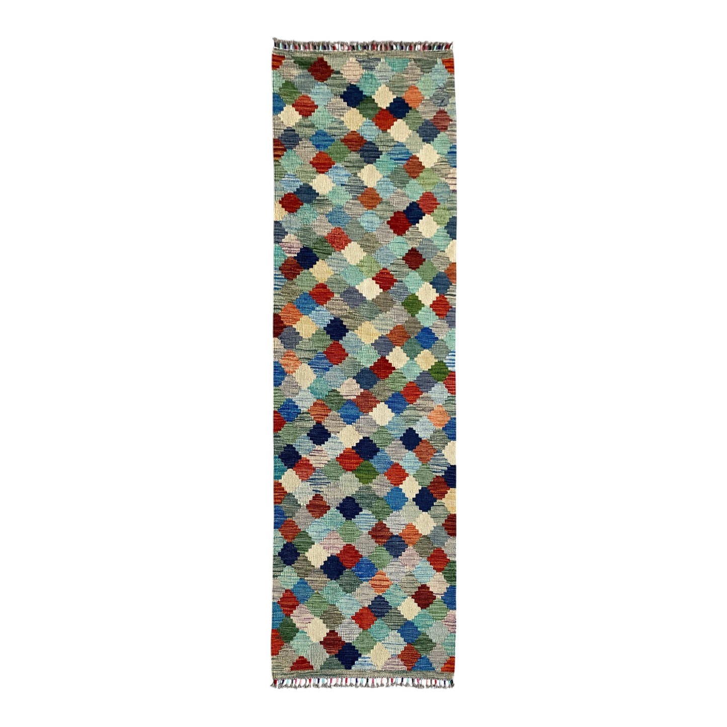Modern Art Checkered Design Abstract Kilim Runner Rug - Kilim Art Gallery