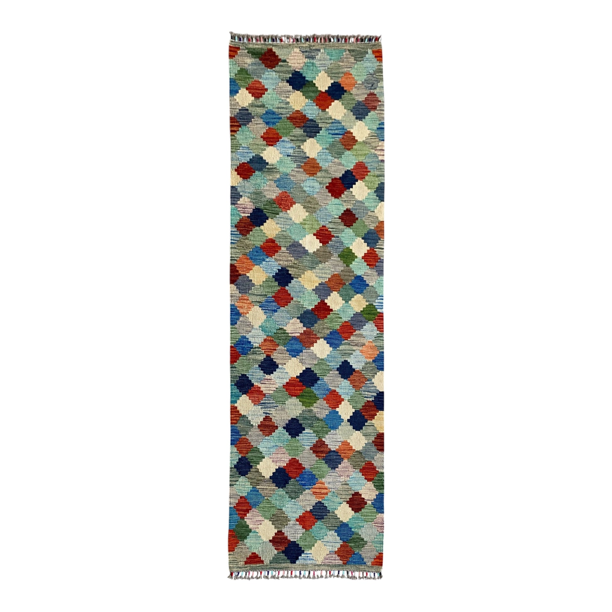 Modern Art Checkered Design Abstract Kilim Runner Rug - Kilim Art Gallery