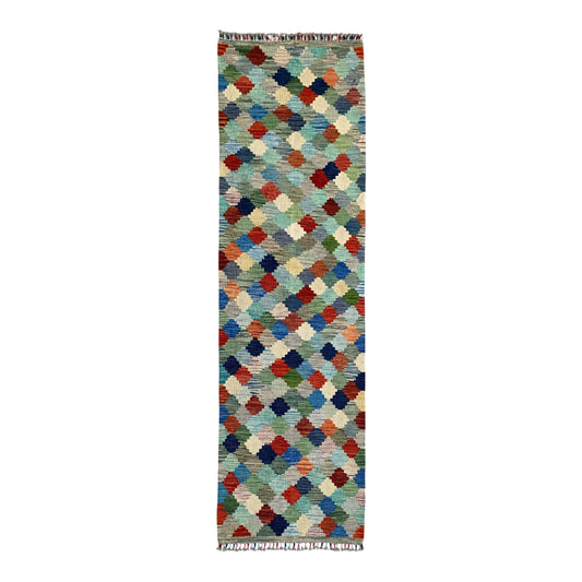 Modern Art Checkered Design Abstract Kilim Runner Rug - Kilim Art Gallery