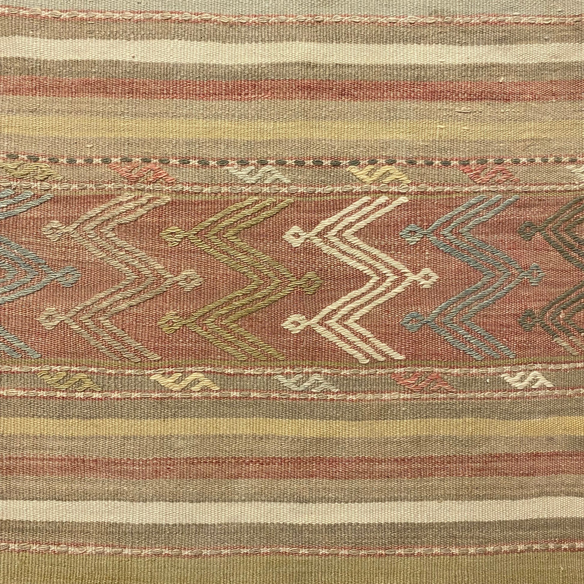 Muted Color Pastel Turkish Kilim Cicim Rug by Kilim Art Gallery - Kilim Art Gallery