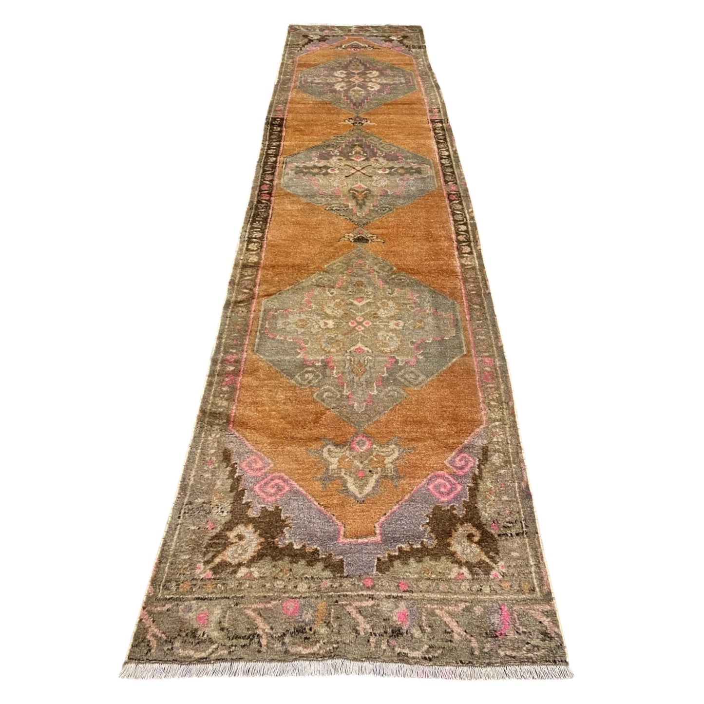 Narrow Vintage Turkish Oushak Runner Rug