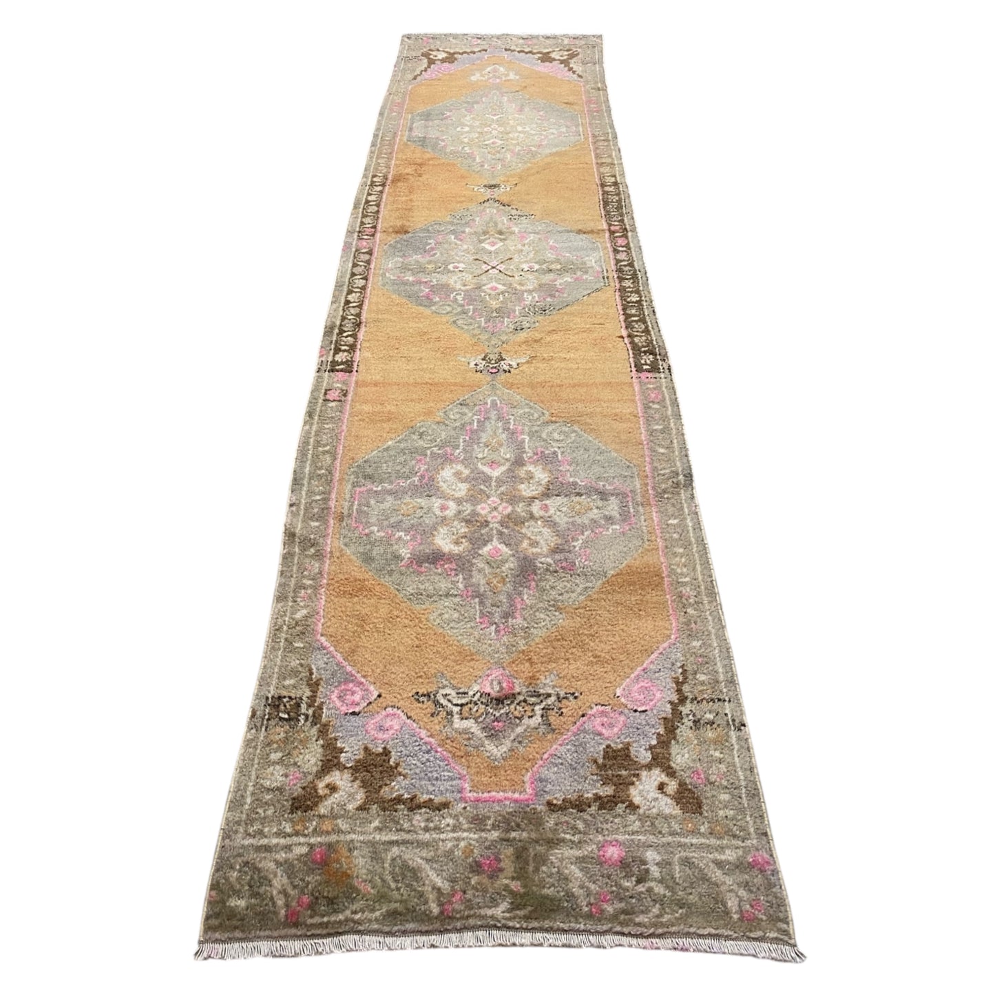 Narrow Vintage Turkish Oushak Runner Rug