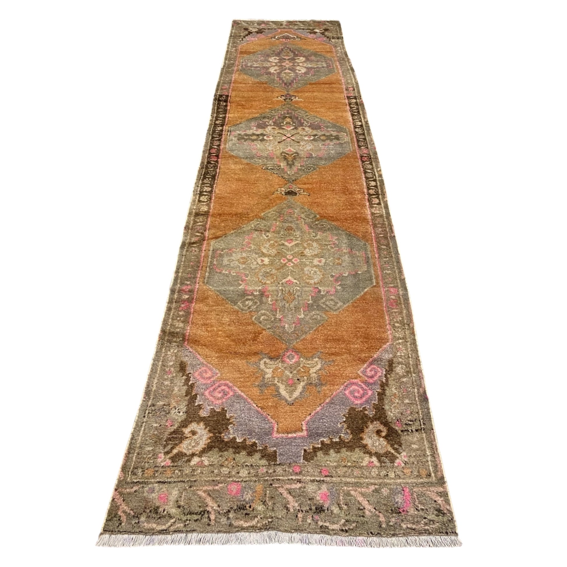 Narrow Vintage Turkish Oushak Runner Rug - Kilim Art Gallery