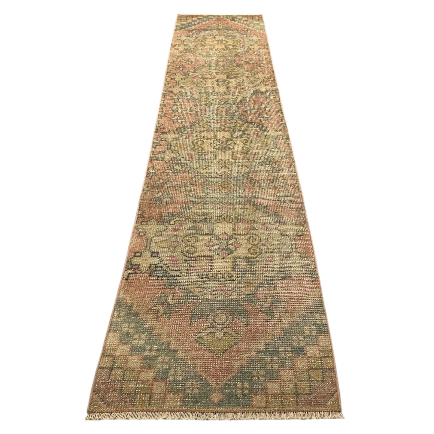 Narrow Vintage Turkish Oushak Runner Rug - Kilim Art Gallery