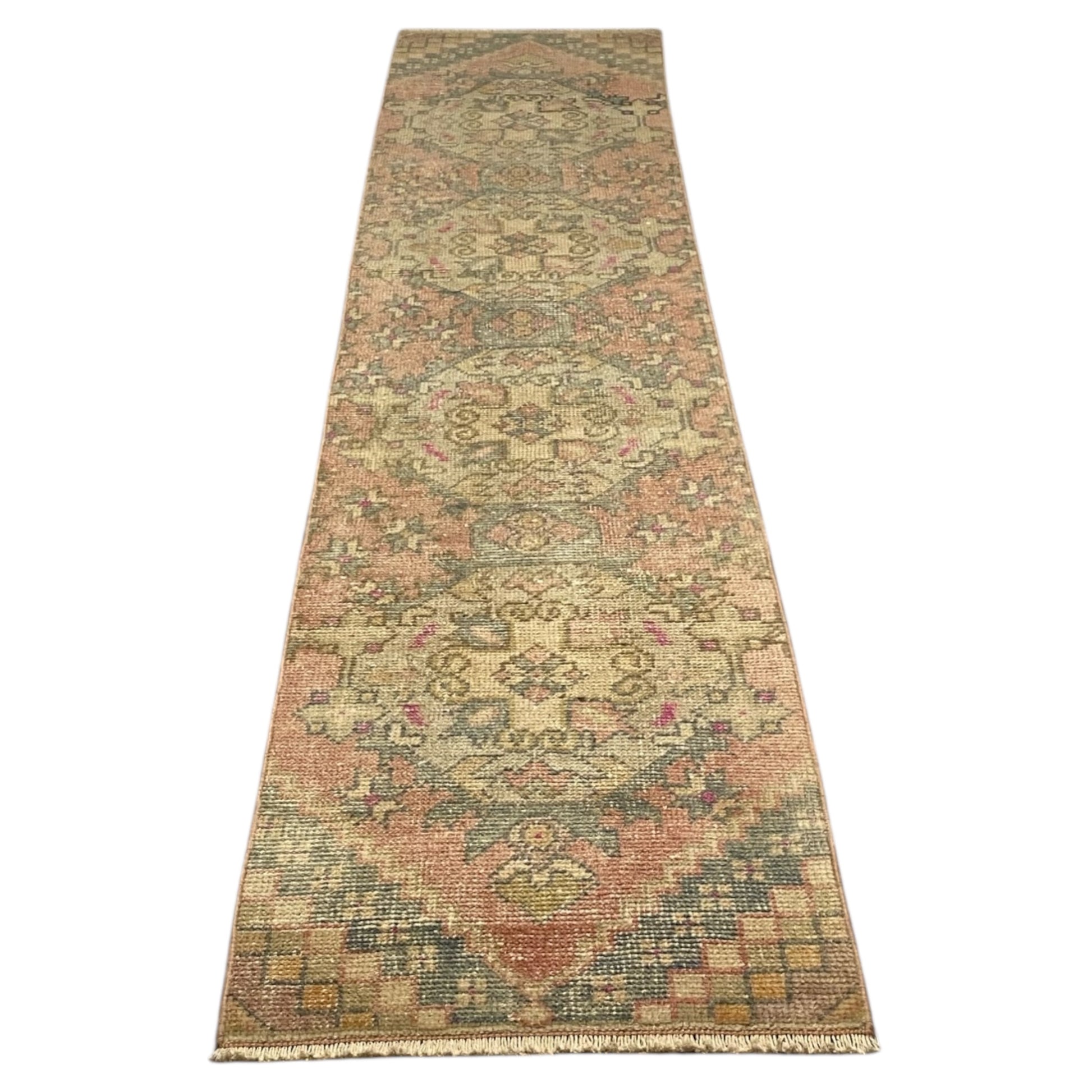 Narrow Vintage Turkish Oushak Runner Rug - Kilim Art Gallery