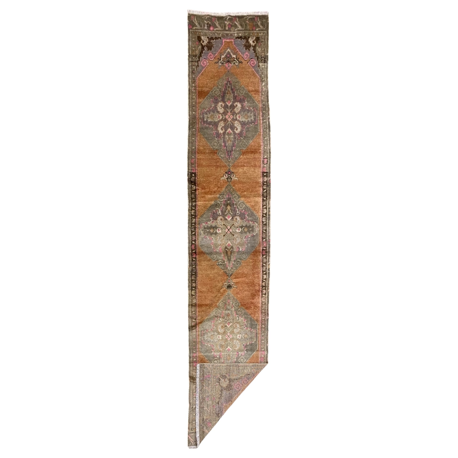 Narrow Vintage Turkish Oushak Runner Rug