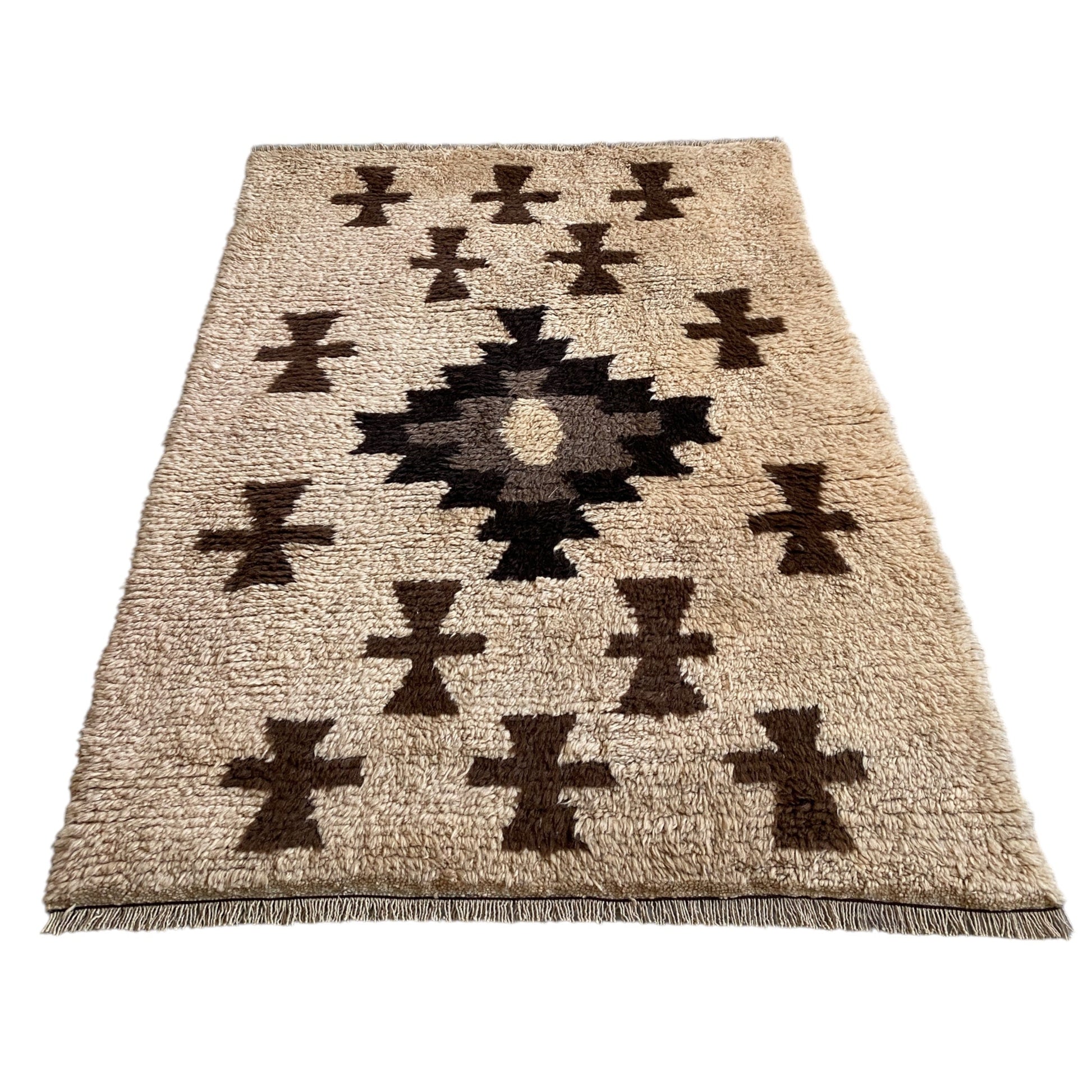 Natural Color Aztec Design Konya Karapinar Yatak Rug - Kilim Art Gallery