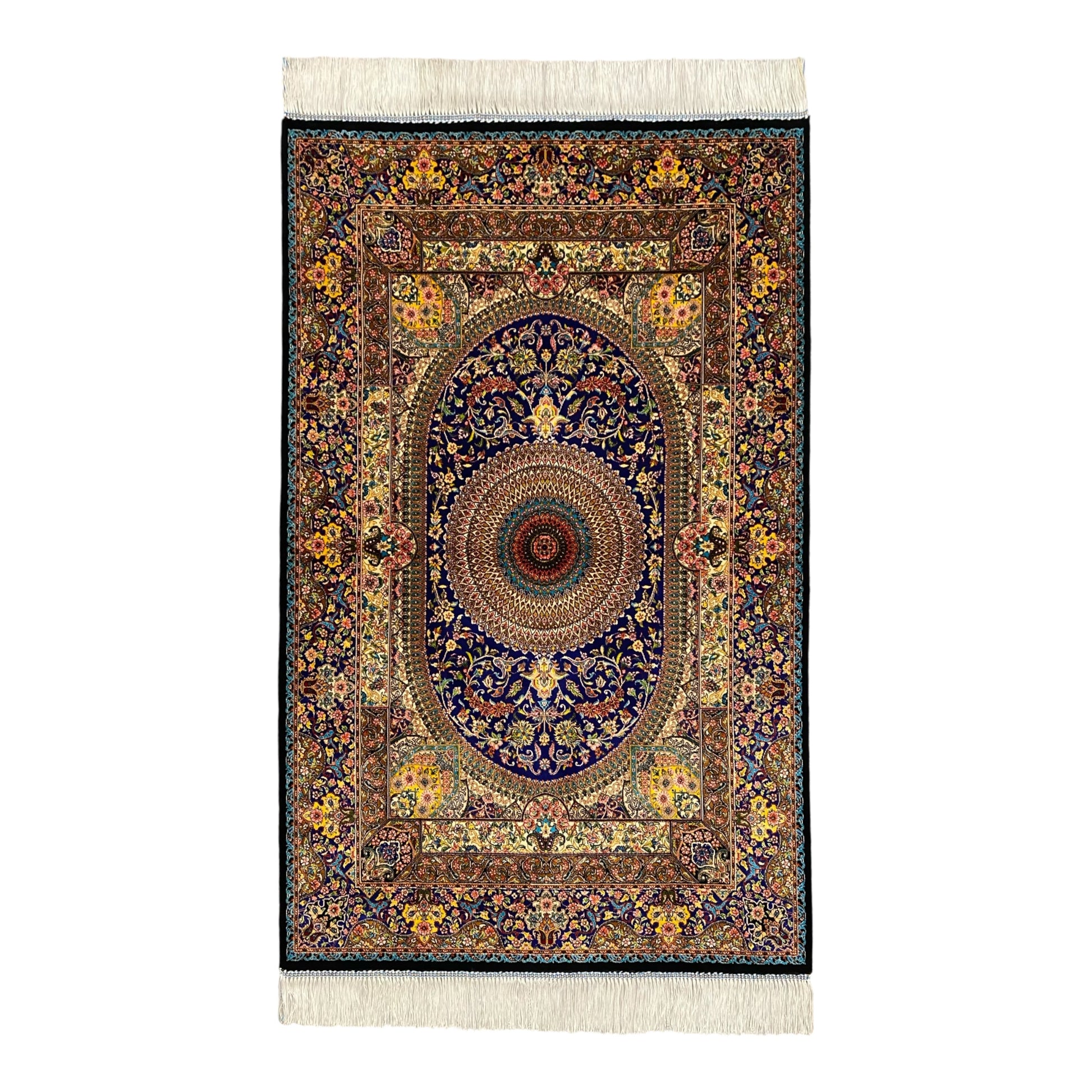 Navy Blue Hereke Modal Silk Rug - Kilim Art Gallery