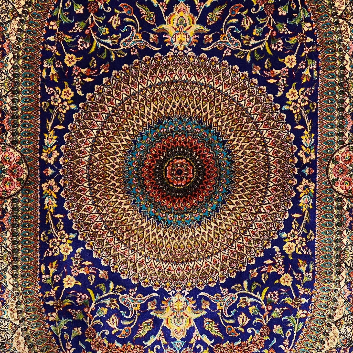 Navy Blue Hereke Modal Silk Rug - Kilim Art Gallery