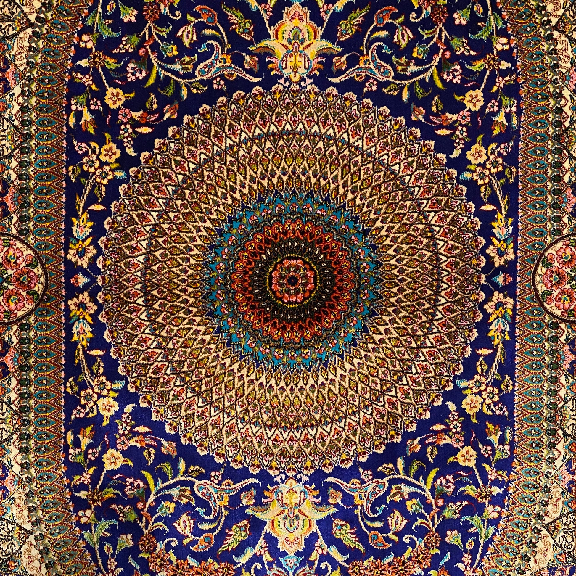 Navy Blue Hereke Modal Silk Rug - Kilim Art Gallery