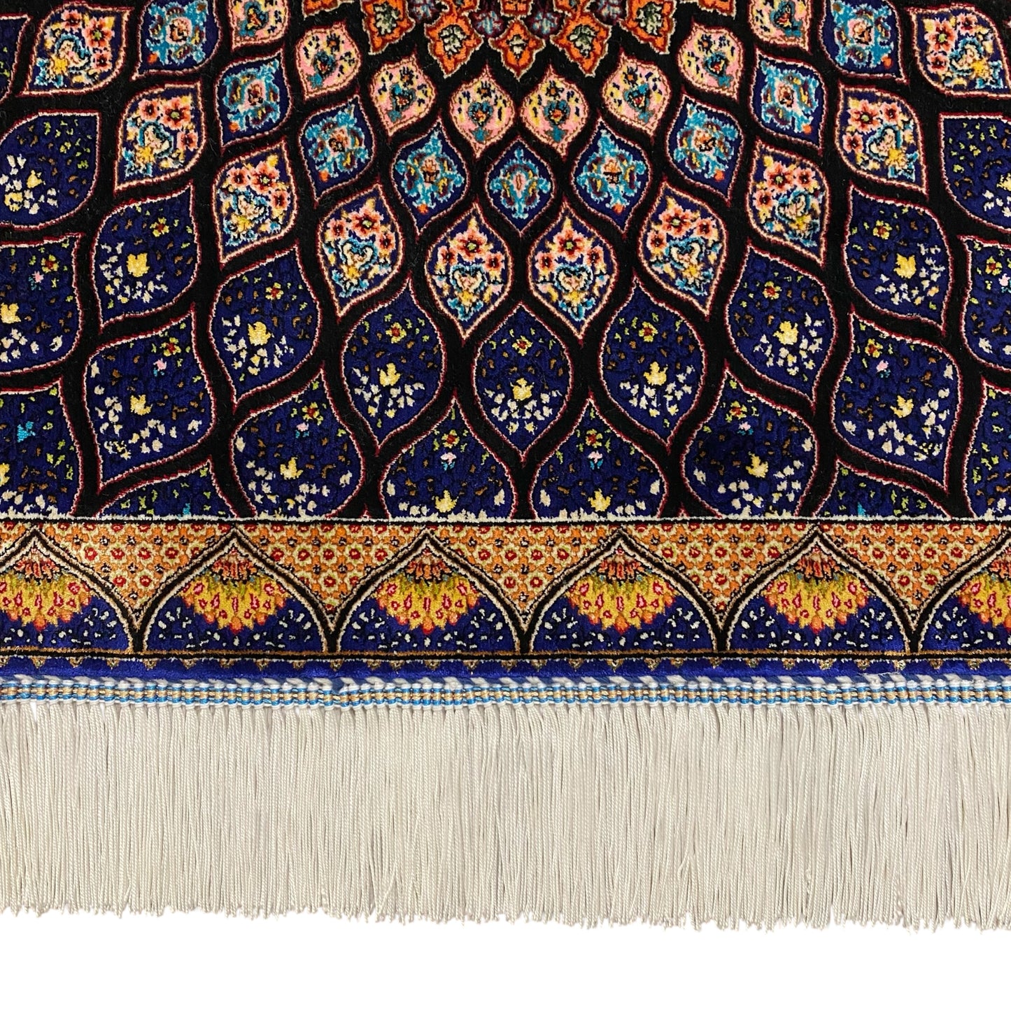 Navy Blue Peacock Silk Rug - Kilim Art Gallery