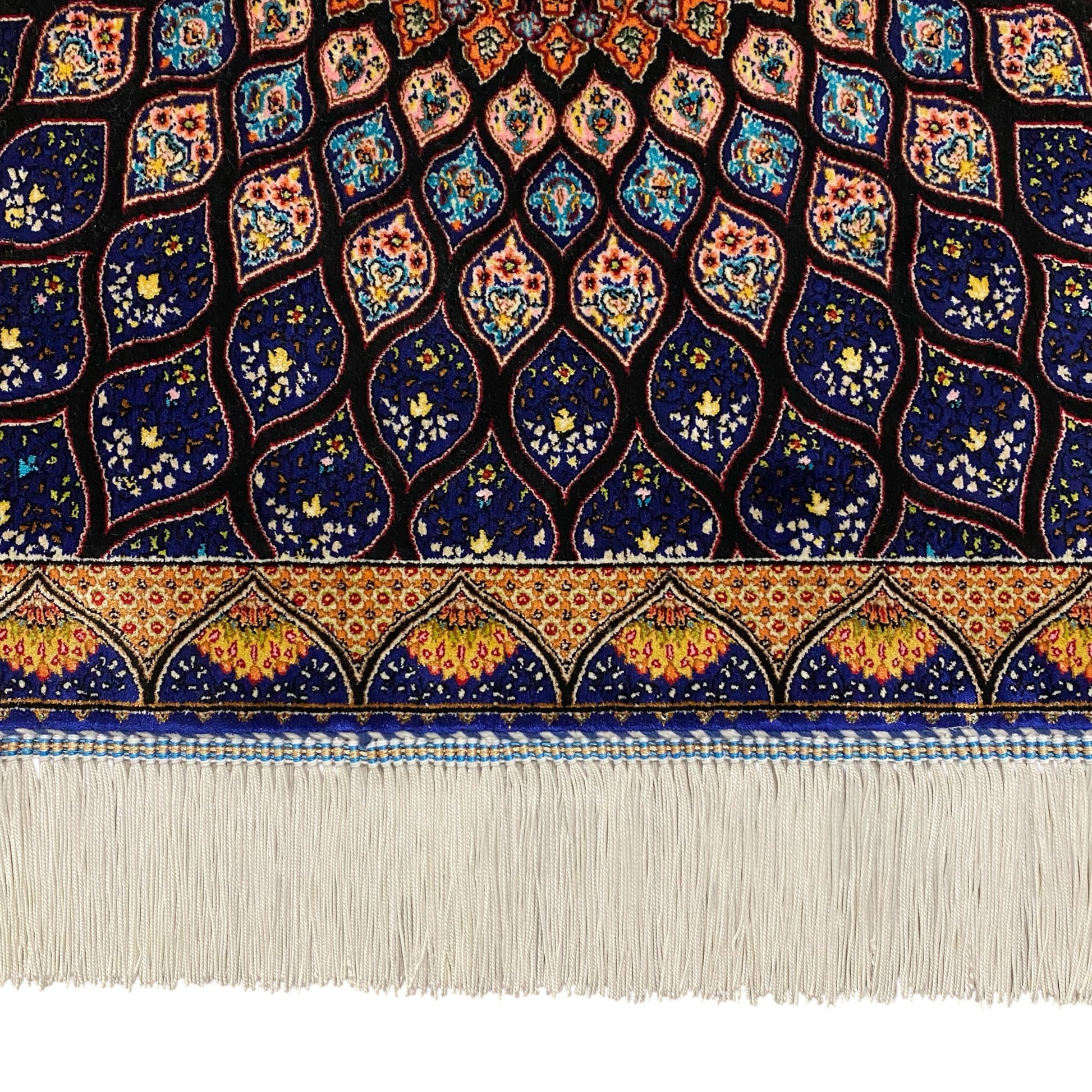 Navy Blue Peacock Silk Rug - Kilim Art Gallery