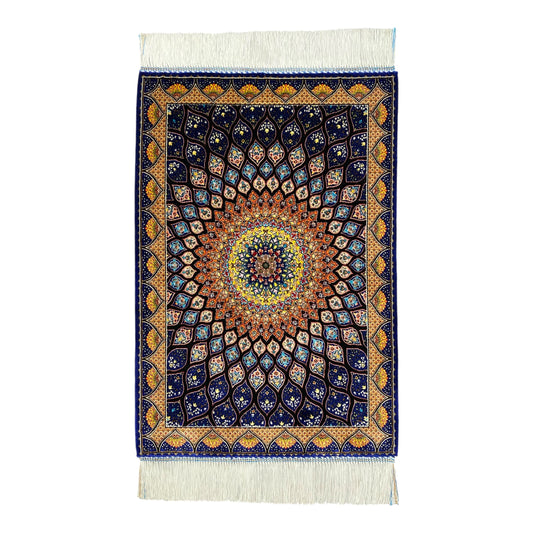 Navy Blue Peacock Silk Rug - Kilim Art Gallery