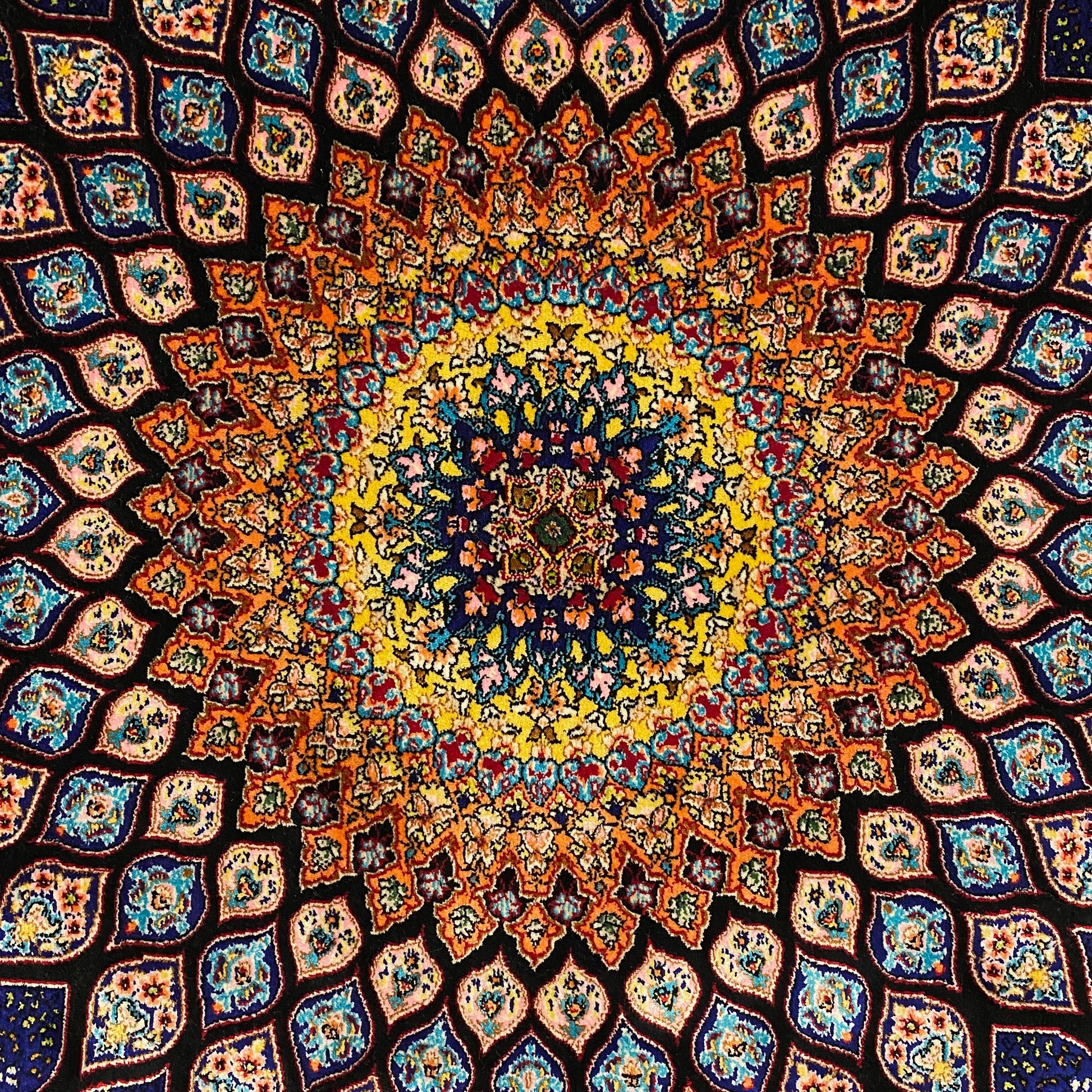 Navy Blue Peacock Silk Rug - Kilim Art Gallery