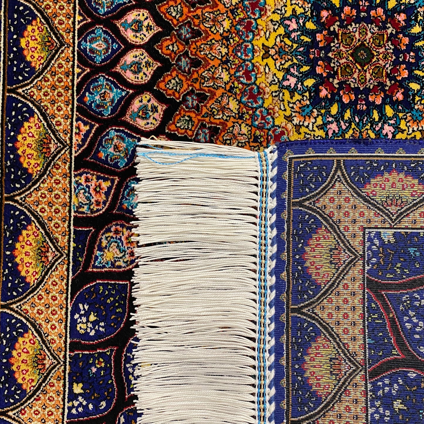 Navy Blue Peacock Silk Rug - Kilim Art Gallery